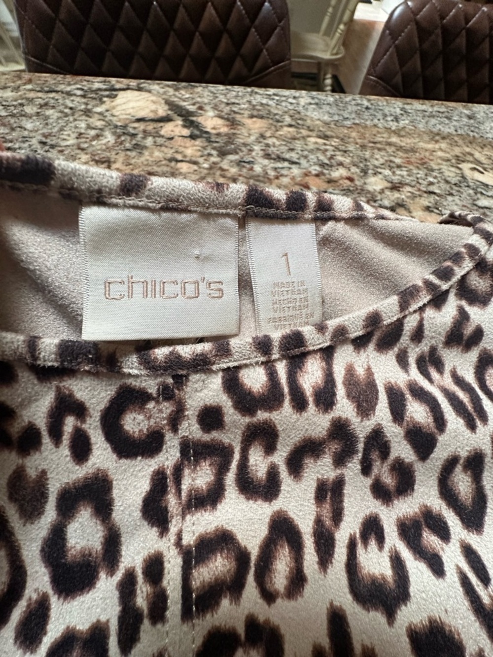 Chico's Leopard Print 3/4 Sleeve Faux Suede Tee in Neutral Tones - Picture 6 of 9